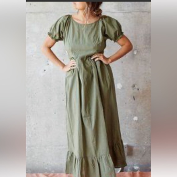 Little Tienda Olive green belted tie back dress - Picture 2 of 2